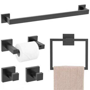 Matte Black Bathroom Hardware Set 5 Piece Towel Bar Toilet Paper Holder